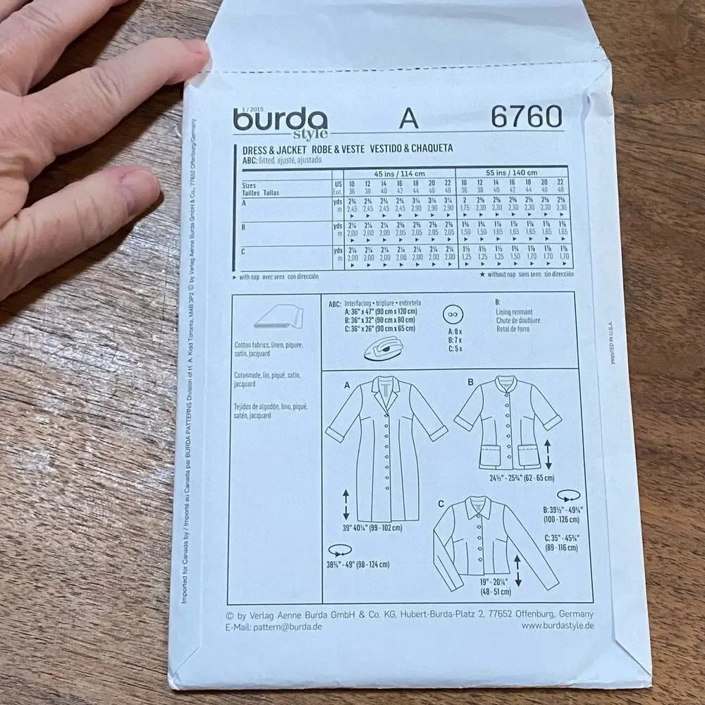Burda Sewing Pattern #6760 dress & jacket UNCUT Sizes US 10-22